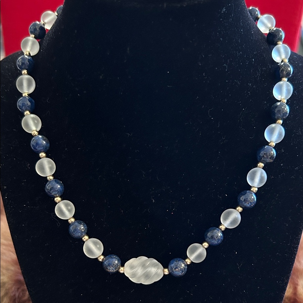 Elegant Blue Sodalite and Frosted Glass Bead Necklace